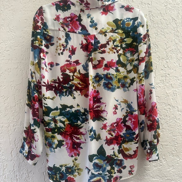 Floral Wrap Blouse - Red, Green, Blue - Picture 4 of 5